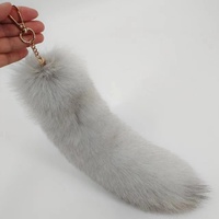 Véritable fourrure d'animal 40 cm Fluffy Blue fox Fur Tail Keychain Gray White fox Tail