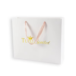 Bolsa de papel blanca personalizada, asas de cinta, bolsa de compras de tamaño pequeño ecológica de lujo para regalos, estampado de papel de aluminio, impresión digital de logotipo - Product Image 1