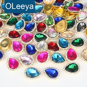 Pierres précieuses en forme de tournesol OLeeya de haute qualité avec griffes métalliques, base dorée, grandes cristaux en forme de goutte à coudre pour bijoux en strass - Product Image 1