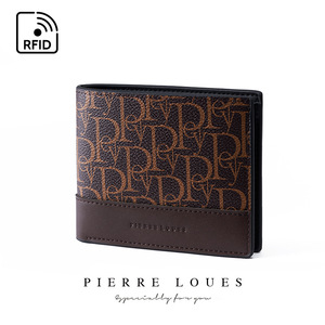 Pierre Loues Men's Bi-Fold <b>Wallet</b> 5 Inch RFID Blocking Letter Print <b>Brown</b> Black Box Everyday Use - Product Image 3