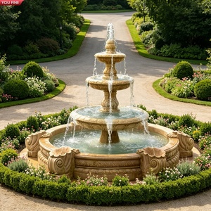 <span class=keywords><strong>Fontaine</strong></span> <span class=keywords><strong>en</strong></span> marbre sculpté à trois niveaux YOUFINE avec bassin à quatre feuilles, centre de jardin classique pour la cour d'hôtel - Product Image 3