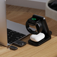 3-in-1 draadloze oplader voor iPhone, Samsung Watch en oordopjes, 15W magnetische oplaadstandaard voor bureau en nachtkastje, voordelige snellader