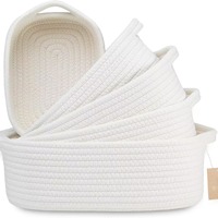 Ensemble de paniers de rangement en coton tressé écologique, rectangulaires, modernes, pliables, avec poignée, pour articles divers et collations