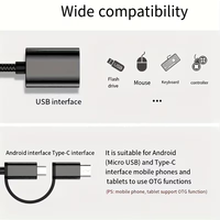 Câble adaptateur OTG 2-en-1 Type-C vers Micro USB 18 cm en alliage d'aluminium pour smartphones, ordinateurs, tablettes et clés USB
