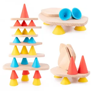 Triangle en bois cône blocs empilables enfants jeu de bloc d'équilibre préscolaire jouet éducatif précoce enfants main oeil Coordination ensemble