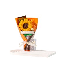 Bouquet de tournesols artificiels en laine tricotée moderne BH - Fait main, fini, cadeau idéal pour la fête des enseignants et les fêtes
