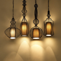 Lustre Rétro pour Bar, Café, Restaurant, Style Européen, en Fer Forgé, Tête Unique, Design Vase Courbé, pour Escalier, Style Campagne Américaine, LED, Noir, avec Abat-jour en Tissu