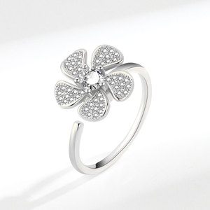 Anillo Giratorio Ajustable con Flor, Antiestrés, Sin Deslustre, Microincrustaciones de Zirconia, Cobre Chapado en Oro, Estilo Coreano, Joyería Minimalista - Product Image 6