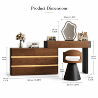 Coiffeuse moderne américaine en bois massif avec 6 tiroirs, miroir et chaise – Ensemble complet