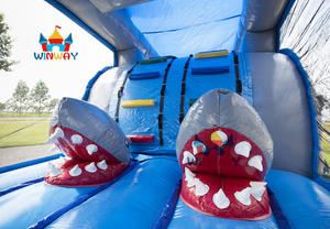 Maison de rebond de taille moyenne du monde marin à thème de requin de 8m avec toboggan sec parcours d'obstacles gonflable - Product Image 5
