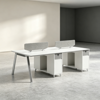 Poste de travail moderne pour 4 personnes avec armoire de rangement indépendante et pieds en métal en forme de A pour espace de travail des employés