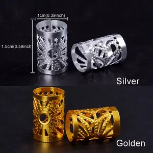 Anillo de pelo dorado/plateado con agujero de 15mm <span class=keywords><strong>para</strong></span> trenzas, cuentas de <span class=keywords><strong>Rastas</strong></span>, pinza de pelo ajustable - Product Image 2