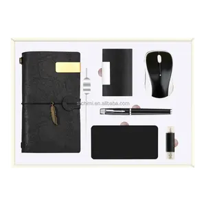 Business classic advanced elegant customized logo power bank&a6 notebook pen gift sets for corporate