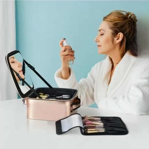 Boîte de maquillage laser holographique personnalisée de 25cm en PU, organisateur de maquillage étanche avec miroir intérieur, étuis à cosmétiques de voyage avec poignée - Product Image 5