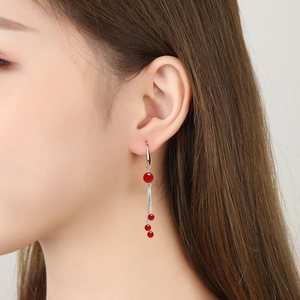 Chinese Style Green Agate Tassel Drop Earrings For Women Zinc Alloy Round Geometric Design ES 080 - Product Image 4