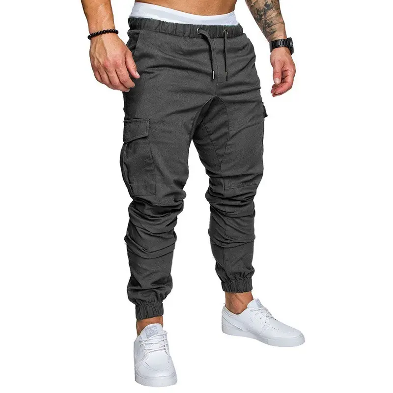 Dropshiping Men Casual Streetwear Tactical Cargo Pants Slim Fit Stretch Harem Pants Denim Jeans