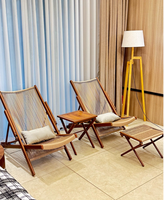 Ensemble de mobilier de jardin et de loisirs d'extérieur, série Cloud Family, comprenant une petite chaise inclinable pliante en rotin de style chinois et une table à thé, idéal pour balcon.