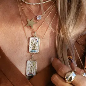 Fashion Personality Goddess Amulet Square Pendant Necklace Retro Light Luxury Faith Power Smart Eye Necklace Fashion Jewelry