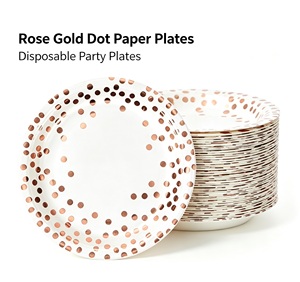 Assiettes en papier jetables à pois or rose blanc 7 pouces, assiettes décoratives pour desserts, fournitures de fête pour anniversaire, mariage, fête nuptiale - Product Image 2