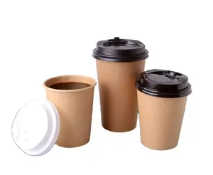 Лидер продаж, 400 мл (12 унций), одноразовые биоразлагаемые кофейные чашки из крафт-бумаги с крышкой 8 унций ~ 16 унций, чашка для холодных напитков