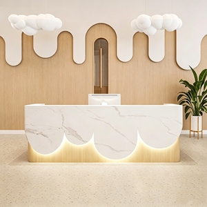 Comptoir de réception en bois MDF de haute qualité CR187, design en forme de vague, éclairage ambiant LED, comptoir de caisse pour bureau, magasin de détail - Product Image 1