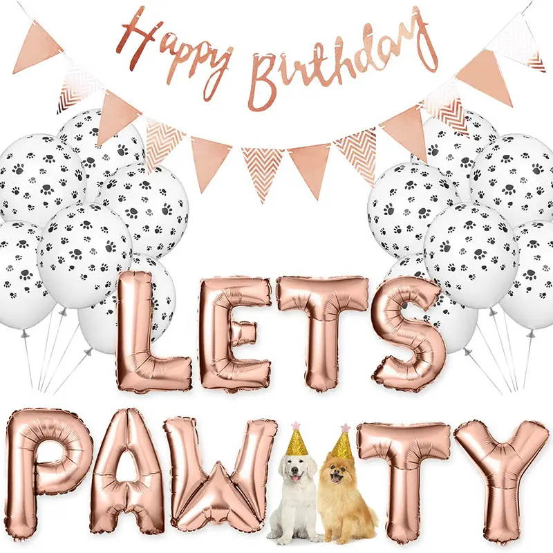 Fontes Do Partido Do Cão Decorações Do Partido Do Aniversário Do Cão Deixa Pawty Paw Balões Banner Pet Chapéu Folha De Banner Feliz Aniversário Balões