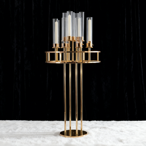 Candelabro de Lujo de 10 Brazos Dorado Moderno con Pantallas Acrílicas para Pasillo de Boda y Recepción - Product Image 2