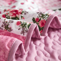 Ensemble de couvre-lit en patchwork de coton polyester rose 3 pièces comprenant 1 couvre-lit et 2 taies d'oreiller, respirant, toutes saisons, style chinois