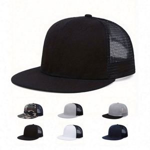 Wholesale Blank Snapback Cap Custom Embroidery Logo <b>Flat</b> Bill Mesh Snapback Trucker <b>Hats</b> - Product Image 1