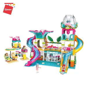 Atacado lego brinquedos de parque aquático-Qman streetview série no.2022, sunshine, água, parque, modelo 828 peças, montar, mini bloco de construção, tijolos, brinquedos, presente para meninas