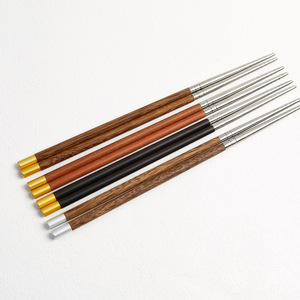 Palillos de Acero Inoxidable 304, Antideslizantes, Estilo Chino, Palillos de Madera para Alitas de Pollo, Palillos de la Suerte, Sin Pintar ni Encerar - Product Image 1