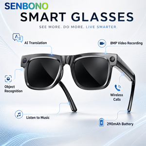 แว่นตาอัจฉริยะ SENBONO AG19 พร้อมฟังก์ชันแปลภาษา แบตเตอรี่ 290mAh ใช้งานได้นาน บันทึกวิดีโอ 8MP รองรับ GPT AI โทรผ่านบลูทูธไร้สาย - Product Image 1