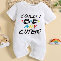 Pakaian Bayi Baru Lahir 2026 Unisex Ramah Lingkungan Bahan Bernapas Romper Cetak Huruf Lengan Pendek Bodysuit Satu Potong Kancing Tekan