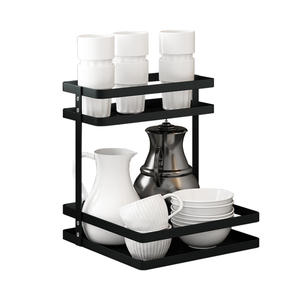 Estante de almacenamiento de cocina a prueba de herrumbre impermeable de Metal doble personalizado de fábrica, estante para condimentos de especias de encimera negro/blanco debajo del fregadero - Product Image 1