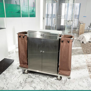 도어 수납 공간 가정부 트롤리가있는 호텔 하우스 키핑 필수 스테인레스 스틸 청소 카트 - Product Image 3