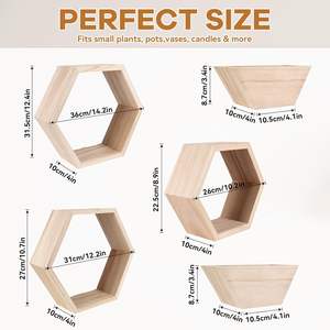 Ensemble de 5 étagères flottantes hexagonales en bois naturel Étagère décorative murale moderne en nid d'abeille pour salon - Product Image 5