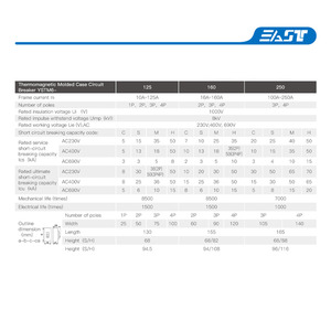 Восточный высококачественный OEM ODM <span class=keywords><strong>MCCB</strong></span> термомагнитный формованный корпус, автоматический выключатель 1P 2P 3P 4P 125A 160A 250A YSTM6-125 - Product Image 4