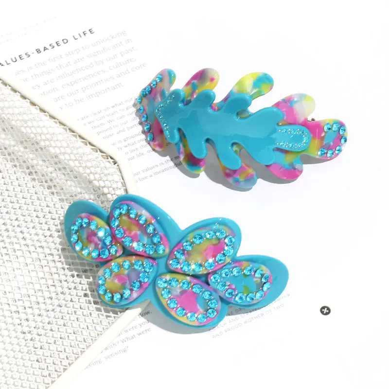 Западные дизайнерские яркие цветные заколки для волос, новинка 2023, большие заколки из кораллового горного хрусталя для густых волос, индивидуальный дизайн, ацетатная заколка для волос