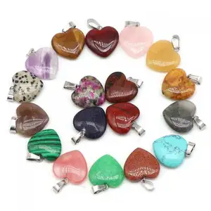 stone pendant natural gemstones necklace heart pendant jewelry polished different materials for choice 20mm 50PCs/Lot 789440