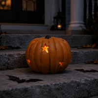 Mittelgroßer beleuchteter Kürbis aus Kunstharz mit Sternen-Ausschnitten für Halloween-Dekoration