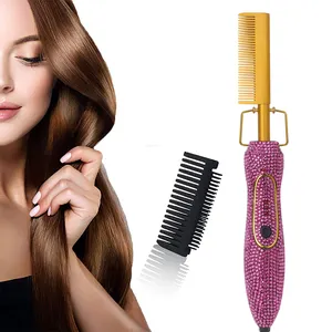 Ceramic Professional Heatless Permanent Flat Irons Automatic Curler Hot Comb Brush Straightening Hair Straightener