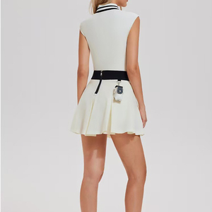 Conjunto de Top de Tenis con Cuello Polo y Falda-Pantalón de Cintura Alta para <span class=keywords><strong>Mujer</strong></span>, con Logotipo Personalizado, Sin Mangas, Bolsillo Oculto, Anti-Transparencia, para Golf y Fitness - Product Image 4