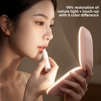 Miroir de maquillage pliable carré à LED portable, éclairage tricolore, retouche en déplacement, miroir de beauté miniature rechargeable