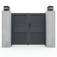Puerta Automática Rústica de Aluminio de 2 Paneles, Puerta de Entrada Eléctrica para Patio de Villa, Recubrimiento en Polvo Ecológico y Duradero