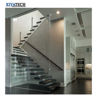 XIYATECH Lumière Led De Luxe Moderne Structure En Acier Droite En Bois Massif Intérieur Escaliers En Métal 25-35 Jours Verre Personnalisé Flottant En Bois