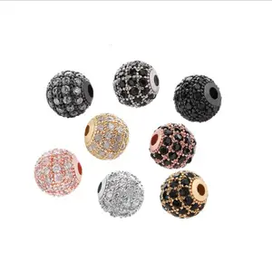 3pcs/lot diy disc round spacer beads wholesale 5-14mm macro pave cubic zirconia cz ball bead for men jewelry bracelet making