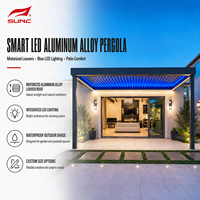 Pergola en aluminium à lamelles en PVC intelligentes de qualité commerciale, toit motorisé réglable, éclairage ambiant intégré, étanche