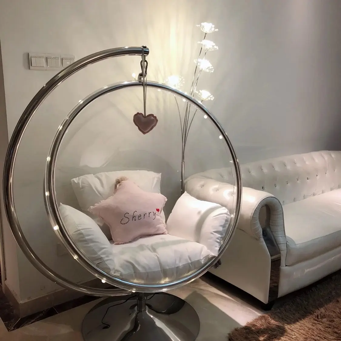 Hot Selling Acryl Hänge sessel Schaukel Transparenter Bodenst änder im Freien Typ Golden Bubble Chair für Wohnzimmer garten