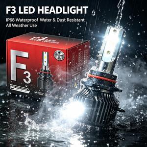 선라이즈 F3 880 자동차 LED 헤드라이트 12V 100W 10000LM 6500K IP68 방수 듀얼 팬 캔버스 플러그 앤 플레이 범용 장착 - Product Image 4