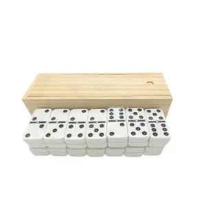 Juego de bloques de construcción de dominó doble y seis dominó blanco personalizado, construcción profesional con funda de juguete de madera en blanco, venta al por mayor